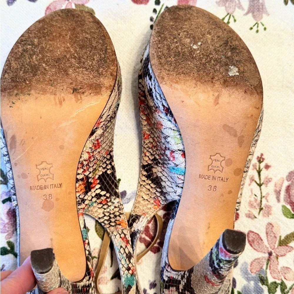 Gastone Lucioli Snakeskin Peep-Toe Heels, Size 38